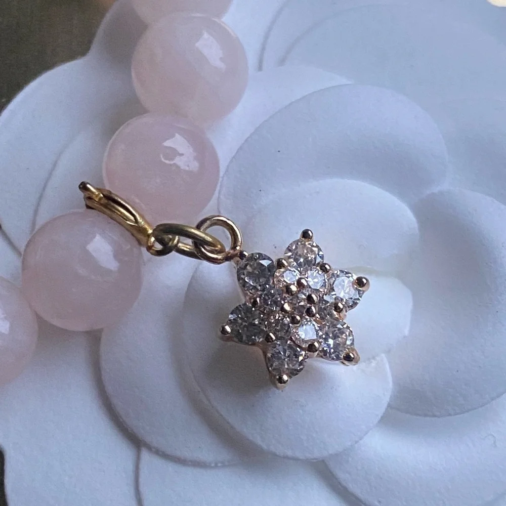 Genuine rose Quartz bracelet with removable flower charm_6